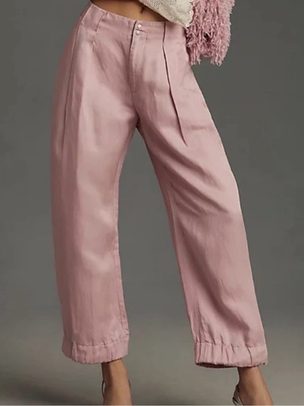 NWT Size 6 Anthropologie Linen Blend Pleated Wide-Leg Pants Ankle Bands Pockets
